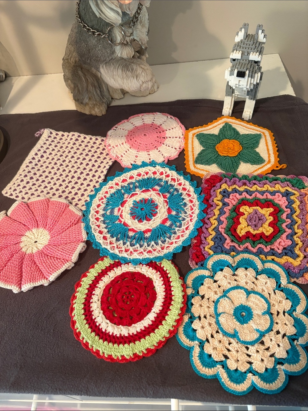Vintage Handmade Multicolor Crochet Doilies/ potholders